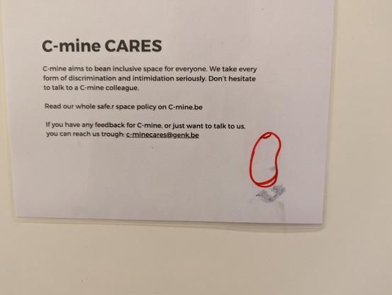 A text about TV venue being inclusive. " be an" is accidentally written as "bean". Someone drew a bean with it.