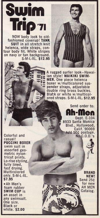 Several men pose in swimsuits