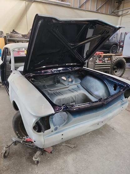 Trunk of 1964 Corvair, freshly sprayed with paint