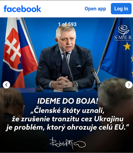 Text on photo: 
WE’RE GOING TO FIGHT! “Member states have recognised  that the cancellation of transit through Ukraine is a problem that threatens the entire EU.”