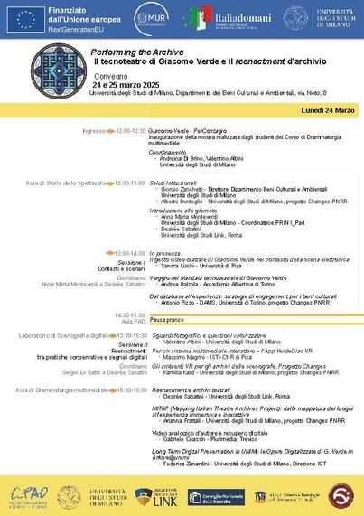 convegno locandina Performing the Archive - programma 24 marzo