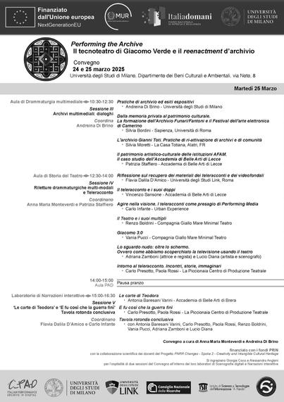 convegno locandina Performing the Archive - programma 25 marzo