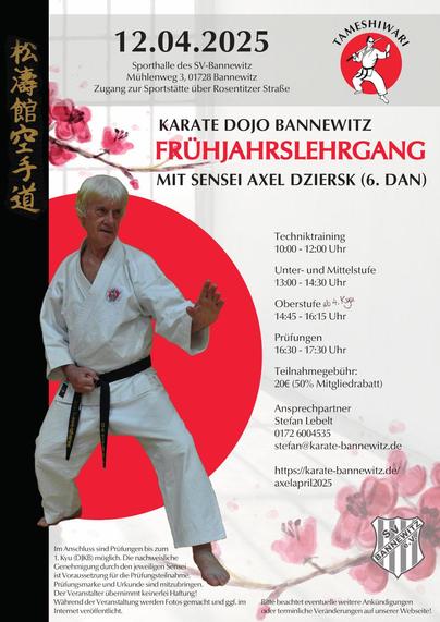 Ausschreibung für den Frühjahrs-Karatelehrgang mit Sensei Axel Dziersk im Dojo Tameshiwari in Bannewitz am 12.04.2025