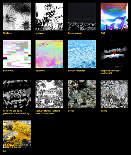 Screenshot of all 13 kel.audio releases - gotta catch em all?
