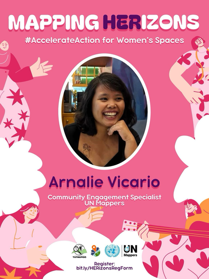 Speaker poster: photo of Arnalie Vicario, Community Engagement Specialist for UN Mappers