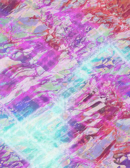 An abstract piece of digital art. A photo of some rocks has been layered on top of blobs and lines of various colors. Some parts of the image are glowing.