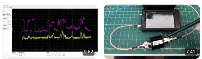 a screenshot of the spectum analyser tinSA linux mint software and an attentuator conected to the tiny SA spectrum analyser