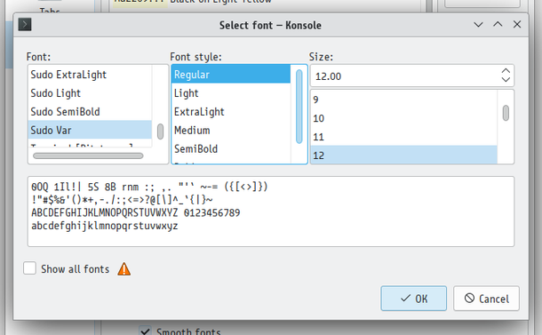 The font selection in KDE Konsole