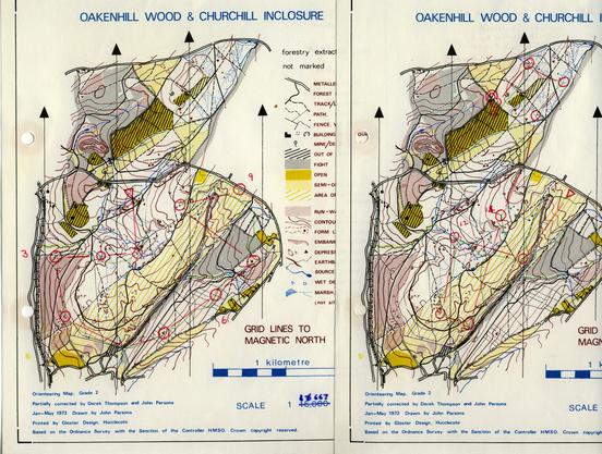 An early orienteering map with four colours (no green) A yellow hatching is used to show an area of complex mine workings that was not surveyed. The scale has been corrected to 1 to 16,667 from 1 to 15,000 (there were worse scale errors on an earlier edition back in 1973 according to the NGOC newsletter Legend)