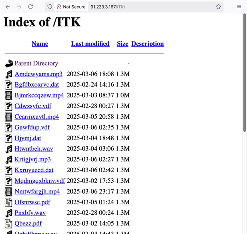 The initial HTTP GET request went to an open directory, which you can view in a web browser at hxxp[:]/91.223.3[.]167/ITK/