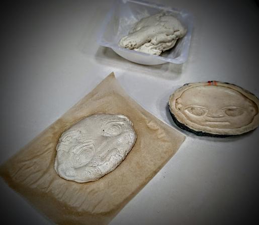 I finger pressed the compo putty into a rubber mold that I have on hand for the sake of testing. To really get it correct, I will need to make some rigid molds and squeeze the putty in tightly using a mechanical press.  But, all in all, I can see that this compo experiment is a success.