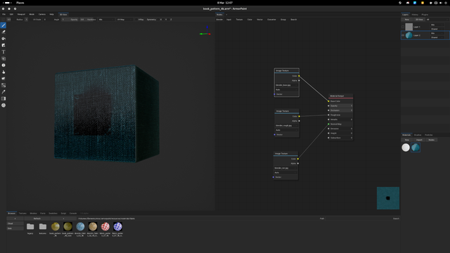 A fabric texture from PolyHaven inside Armorpaint 0.10. The colour is incorrect and there is a black splotch in the middle of the material - making it unusable.