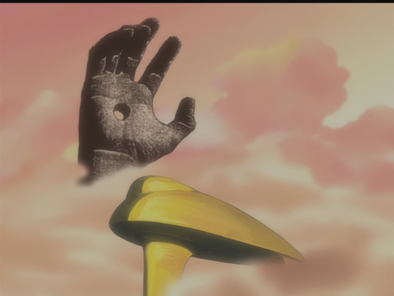 giant hand about to seize the giant iron of annihilation!