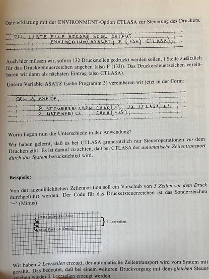 Page from a German language PL/1 programming tutorial from the 70s. In-line code is shown with a a grid background similar to punch cards. (Actual code and page content picked at random)
