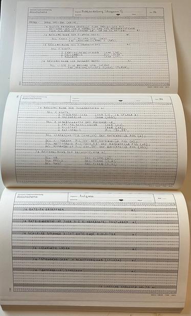 Three pages of PL/1 code from German Siemens book. Shown as printed on the original punchcards, which required a foldout page.