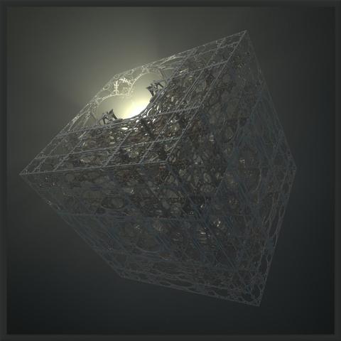 Mit Worten nicht adäquat zu beschreibenes Bild eines dreidimensionalen Fraktales, gerendert mit Mandelbulber 2.