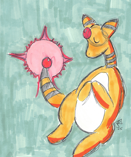 Drawing of Ampharos, it is coloured with alcohol markers
