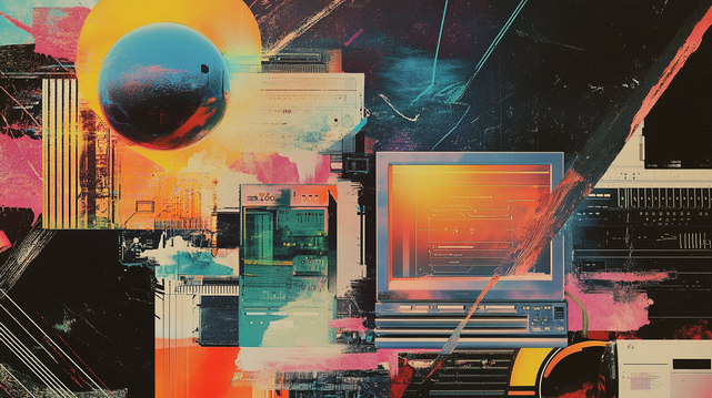 Rêves Rétro-Tech
Un collage vibrant fusionnant circuits imprimés, écrans CRT et éléments technologiques d’une ère révolue, baigné dans une explosion de couleurs saturées et de textures glitchées. Une vision rétro-futuriste de la technologie, entre nostalgie et dystopie numérique.
A vibrant collage blending circuit boards, CRT screens, and tech elements from a bygone era, bathed in an explosion of saturated colors and glitch textures. A retro-futuristic vision of technology, balancing nostalgia and digital dystopia.
