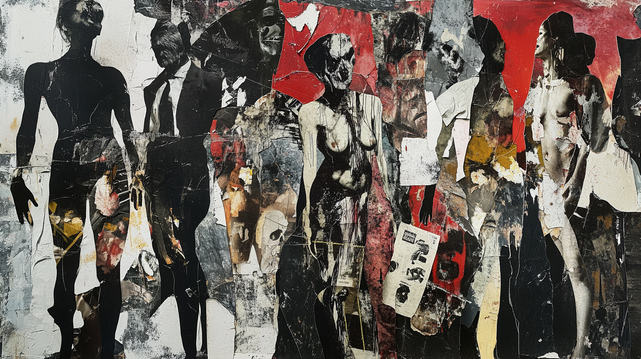 Marionnettes de Chair
Un collage brutal et dérangeant où corps éventrés, visages décomposés et lambeaux de chair fusionnent dans un chaos organique. Entre cauchemar et réalité, cette œuvre expose la dégénérescence humaine, la manipulation des corps et la déshumanisation absolue.
A brutal and disturbing collage where gutted bodies, decomposed faces, and torn flesh merge into organic chaos. Between nightmare and reality, this piece exposes human degeneration, bodily manipulation, and absolute dehumanization.