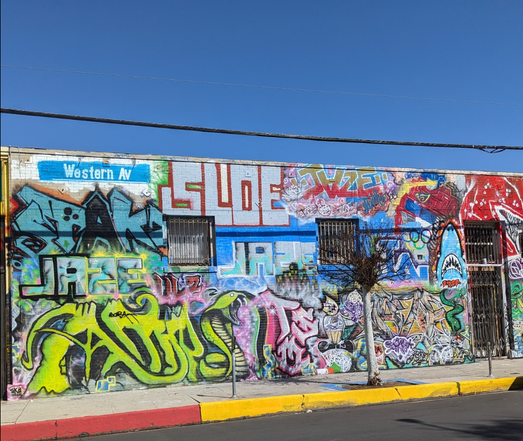 Wall signed by multiple artists with characters