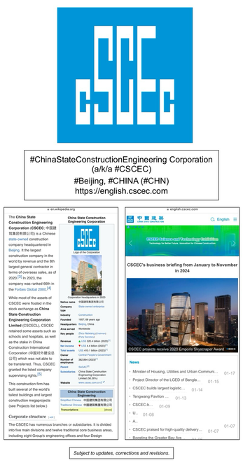 Wikipedia article and company website information for China State Construction Engineering Corporation (Beijing, China).
