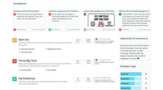 Skærmbillede af forum.fedi.dk, der viser stedets underfora