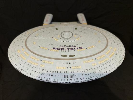 Top front view of the Horizon model. The saucer section is prominent.
