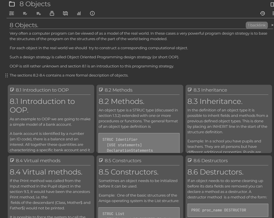 Another screenshot of the manual I rewrtten in Trilium, here you can see the "Objects" section from OOP programming chapter.