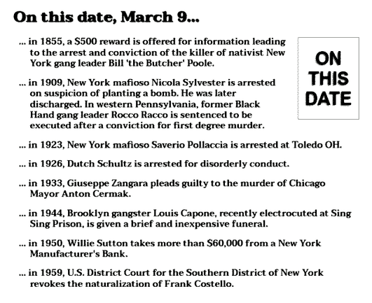 Collection of crime history items from March 9.