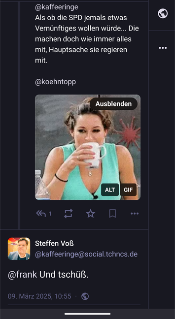 Screenshot eines Posts von mir, der mir einen Block eingebracht hat, weil ich die Verräter-Partei kritisiert habe...