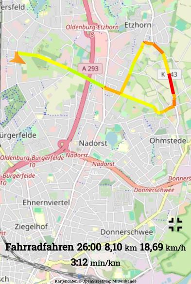 Open Track Karte meiner Fahrradtour in Oldenburg Bürgerfelde und Etzhorn.