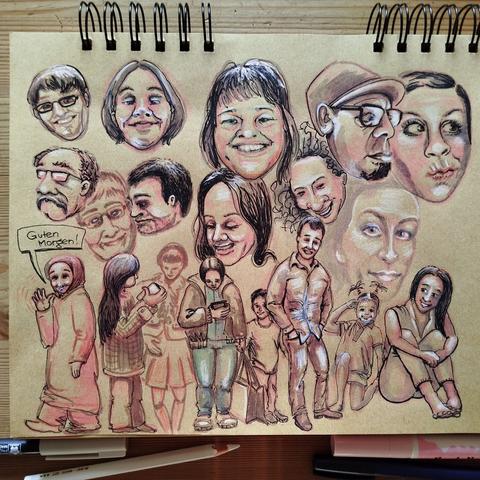 Page in my sketchbook with lost of portraits.