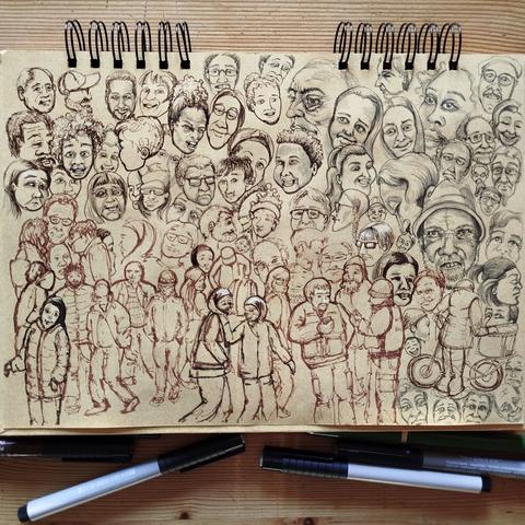 Another page in my sketchbook with over 80 portraits.