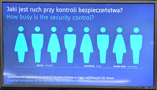 Security queue screen that shows how long the travelers will wait in the queue for.