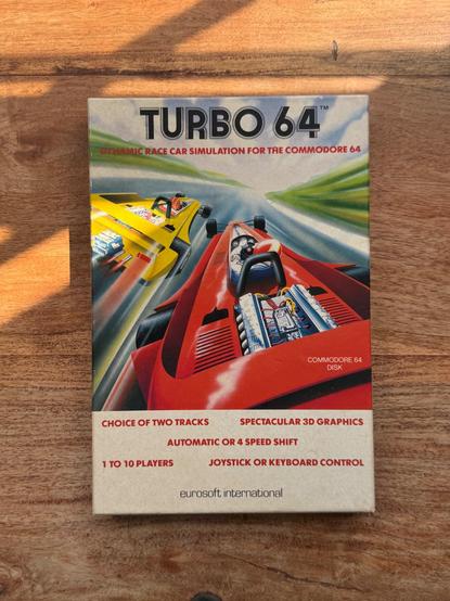 Game box for "Turbo 64" racing game for the Commodore 64