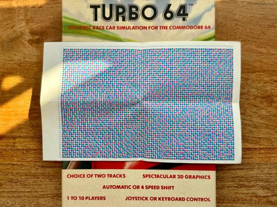 Cassette copy protection code sheet from the game Turbo 64 for the Commodore 64 - rear view