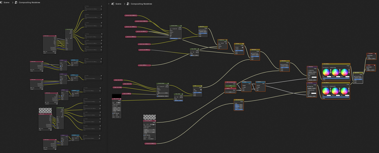 Two complex node trees for image export and import in Blender
