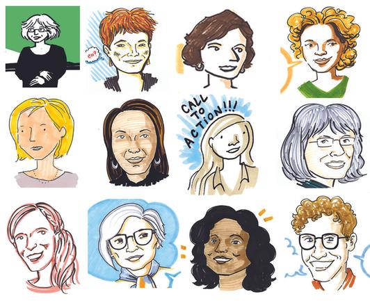 Sketches of twelve women's faces. This post features sketchnotes that don't lend themselves well to alt text, but hopefully the typed copy provides enough context!