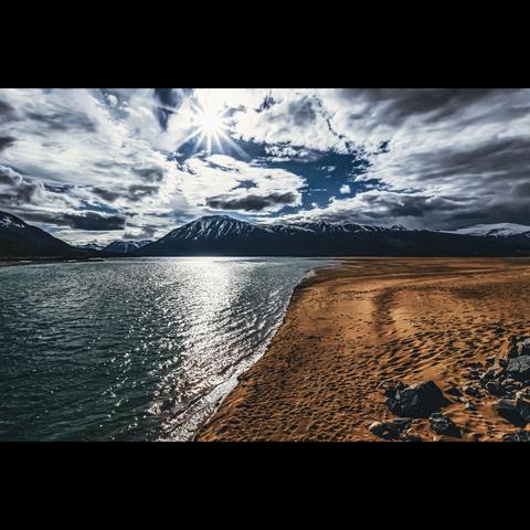 Photography in color, sunset on a lake in the Yukon territory , Canada