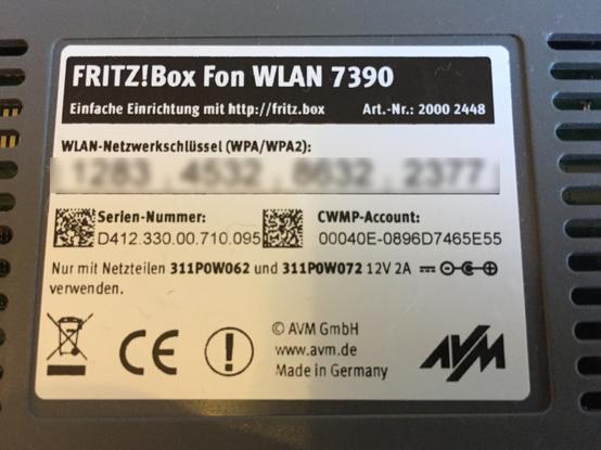 Fritz!Box 7390 Typenschild