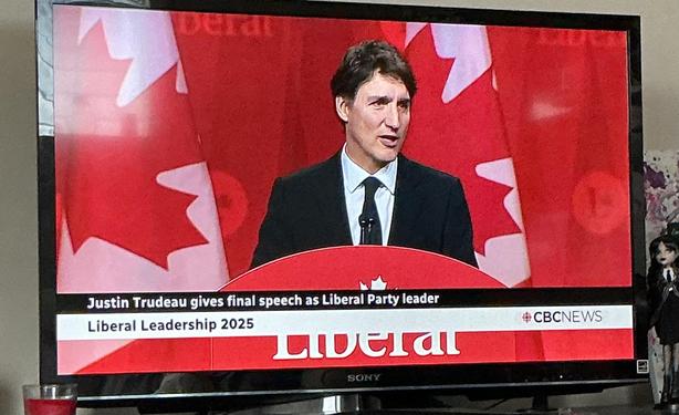Trudeau speaks at a lecture.