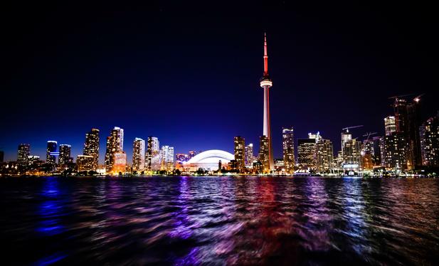 Toronto at night, on the lake. Stunning.