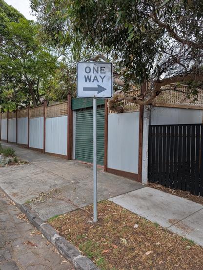 Photo of a black and white one way street side stretched horizontally