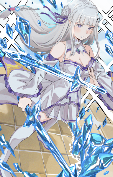Cute oppai, her dress let you see the big breasts. She grabs a sword and this sword is blue like a magic sword.