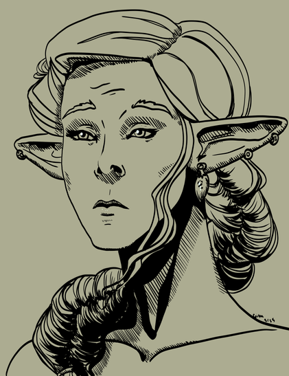 a drawing of an elf woman with a fishtail braid.
