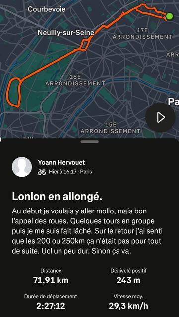 Strava Screenshot, Vélo couché, Longchamp, Paris, France