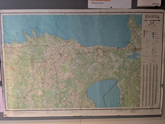 Map of North Eastern Estonia, showing the city of Narva on the border of Russia in the upper right area of the map, and the north part of the Lake Peipus.