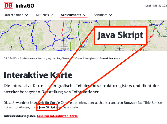 Ein Screenshot der Website, welcher auf das eingedeutschte Wort "Java Skript" heranzoomt.