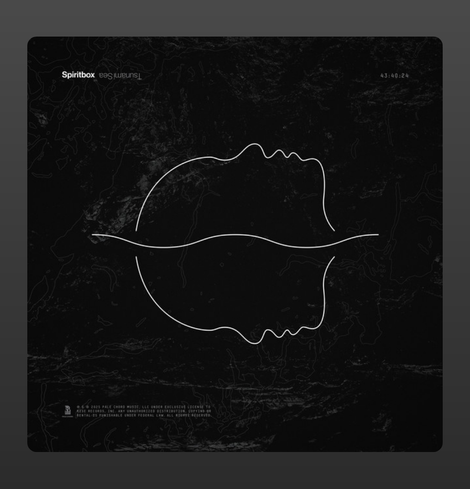 The album cover for *Tsunami Sea* by Spiritbox features a minimalist and abstract design. The background is textured black with faint topographic or water-like patterns, giving it a dark and atmospheric feel. The central visual element is a continuous white line forming two mirrored human profiles, one facing upward and the other downward, with a wavy line intersecting them, resembling a waterline or horizon. The typography is subtle, with the band's name, *Spiritbox*, placed in the upper left corner in a small, modern font, and the album title, *Tsunami Sea*, positioned nearby. Additional small text details, such as "43:40:24" in the upper right corner and copyright information at the bottom, contribute to the technical and conceptual aesthetic. The overall design conveys a sense of depth, duality, and immersion, aligning with the album's themes.
