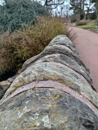 Lichen covered stone wall.